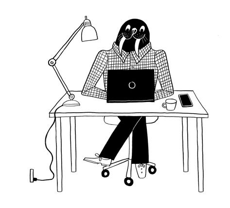 Illustration av en person som skriver ett personligt brev vid datorn